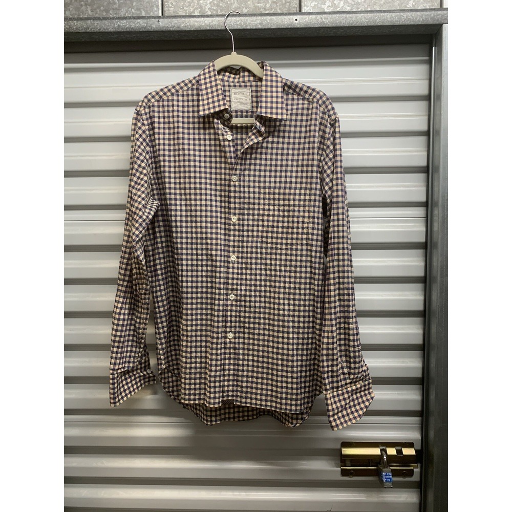 Billy Reid Men Standard Cut Blue Pink Plaid Shirt Large Made in Italy